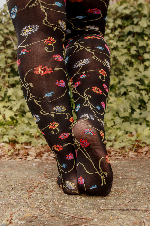 Platino Floral Tights with colorful flowers