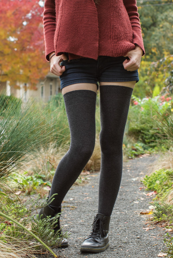 Longer Extraordinary Thigh High Socks - Dark Charcoal