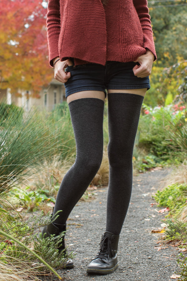 Longer Extraordinary Thigh High Socks - Dark Charcoal
