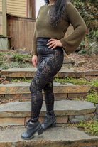 Tropical Floral Print Fleece Lined Leggings