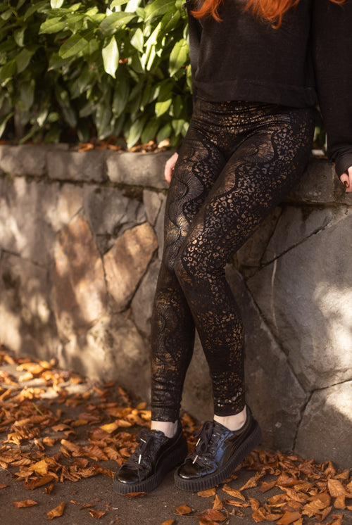 Gold Jungle Print Fleece Lined Leggings