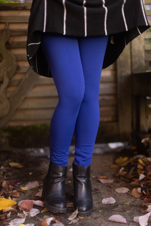 High Waisted Fleece Lined Leggings - Dark Blue