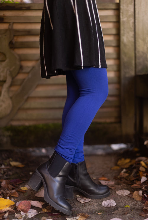 High Waisted Fleece Lined Leggings - dark blue