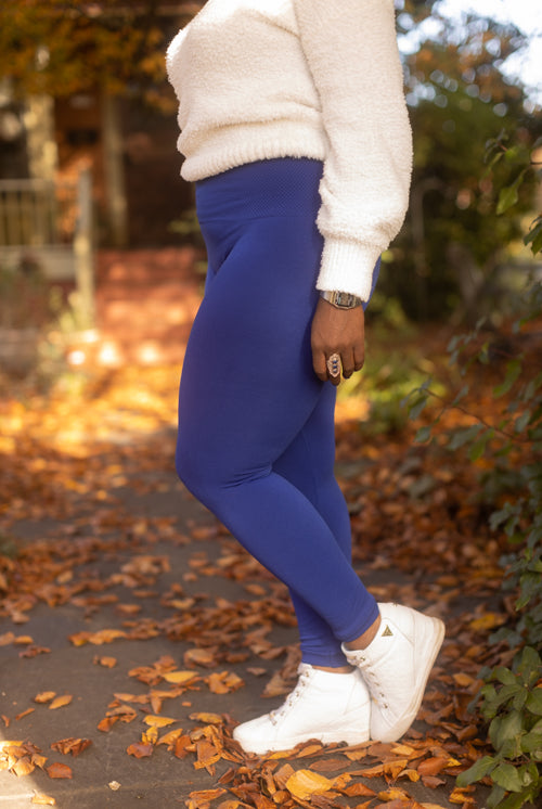 Plus Size High Waisted Fleece Lined Leggings - Dark Blue