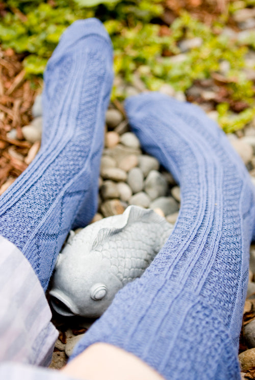 Diamond Rib Knee Socks - Denim