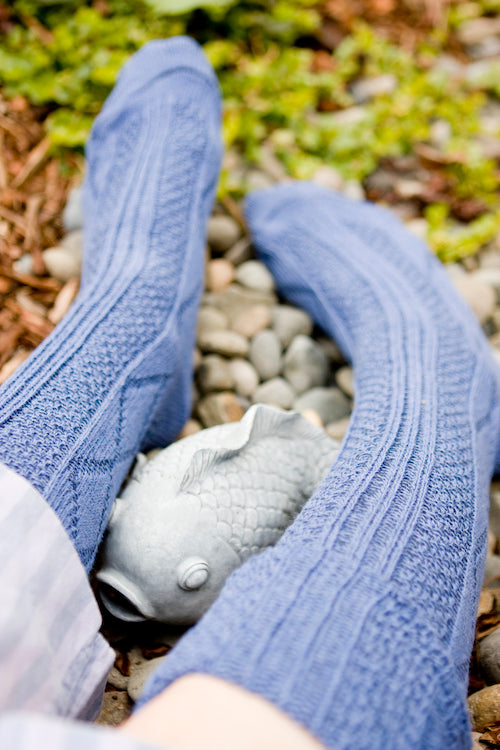 Diamond Rib Knee Socks - Denim