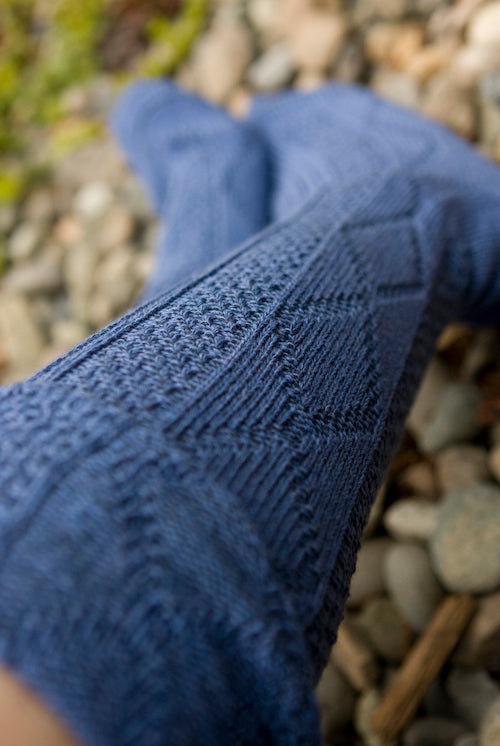 Diamond Rib Knee Socks - Denim