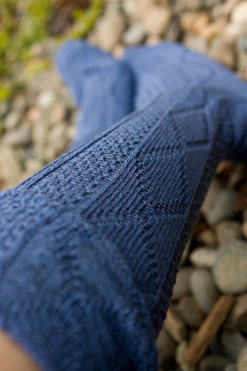 Diamond Rib Knee Socks - Denim