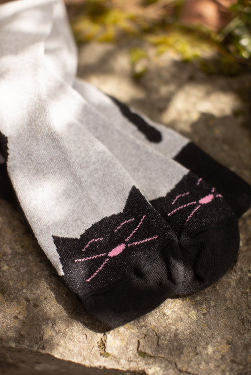 Kitten Tails Thigh High Socks - Black/Grey
