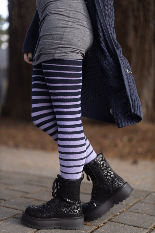 Longer Gradient Stripe Extraordinary Thigh High - Navy and Lilac