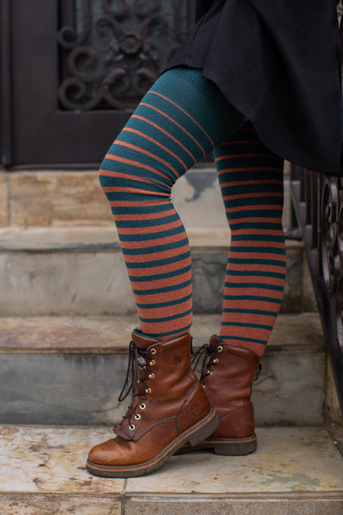 Longer Gradient Stripe Extraordinary Thigh High - Teal and Spice