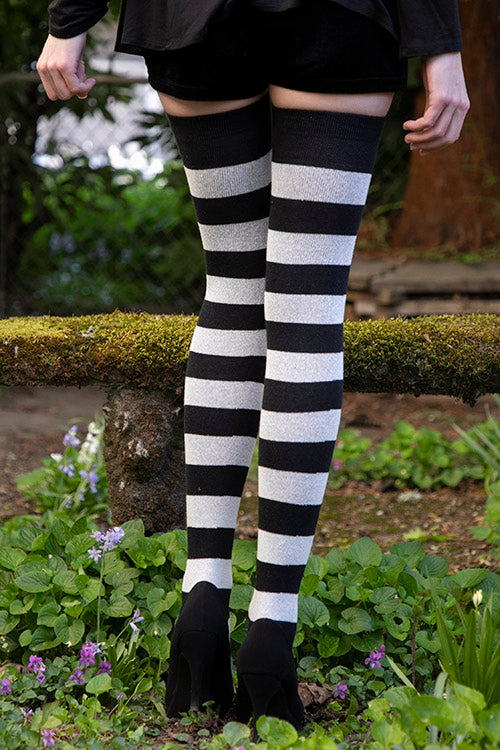 XL Foot Longer Striped Extraordinary Thigh High - Black and Sweet Cream