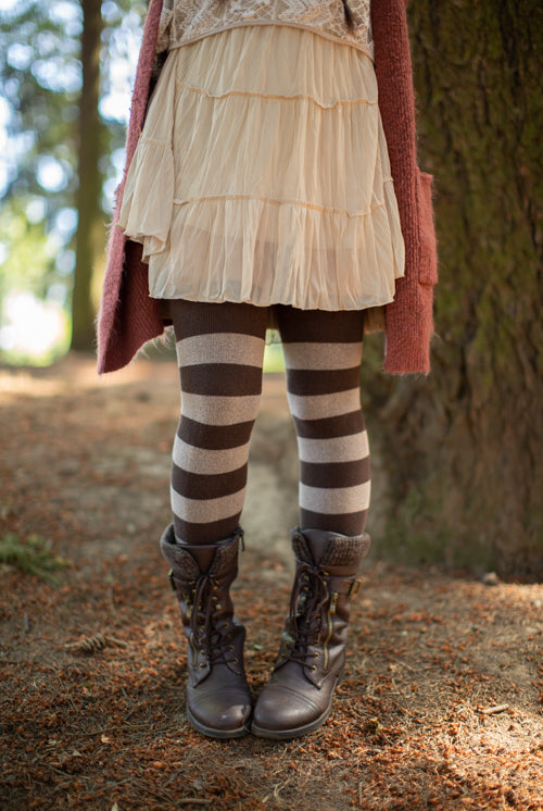 Striped Extraordinary Thigh High Socks - Coffee/Mocha