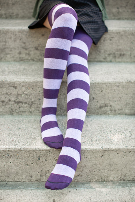 Striped Extraordinary Thigh High Socks - Lilac/Plum