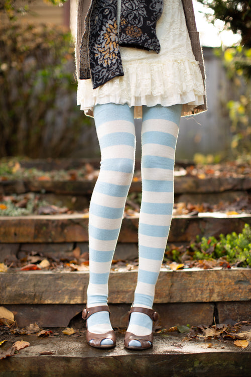 Longer Striped Extraordinary Thigh High in Light Cream and Sweet Cream