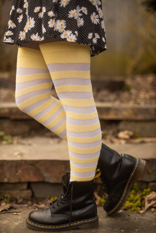 Extraordinary Gossamer Stripes Thigh High - Daffodil/White