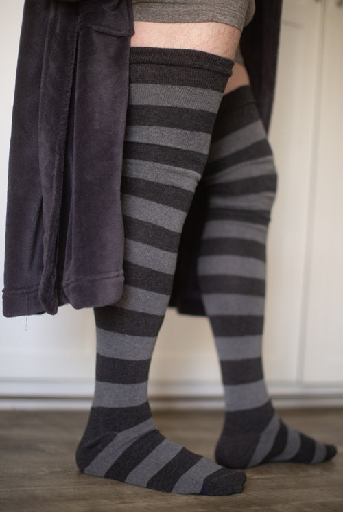 XL Foot Longer Striped Extraordinary Thigh High - dark charcoal/charcoal