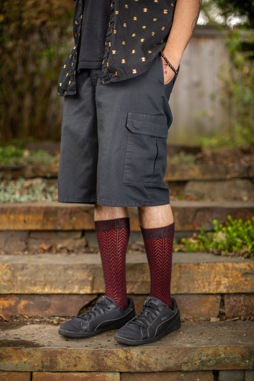 B Chevron Crew Socks - Black/Red