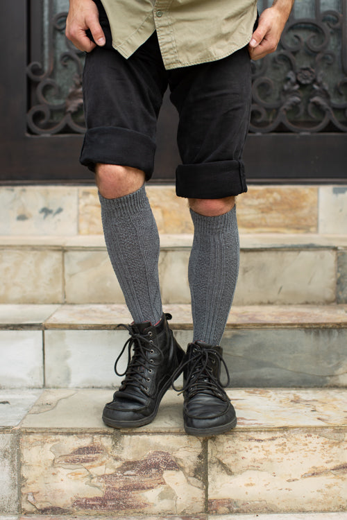 Diamond Rib Knee Socks - Charcoal