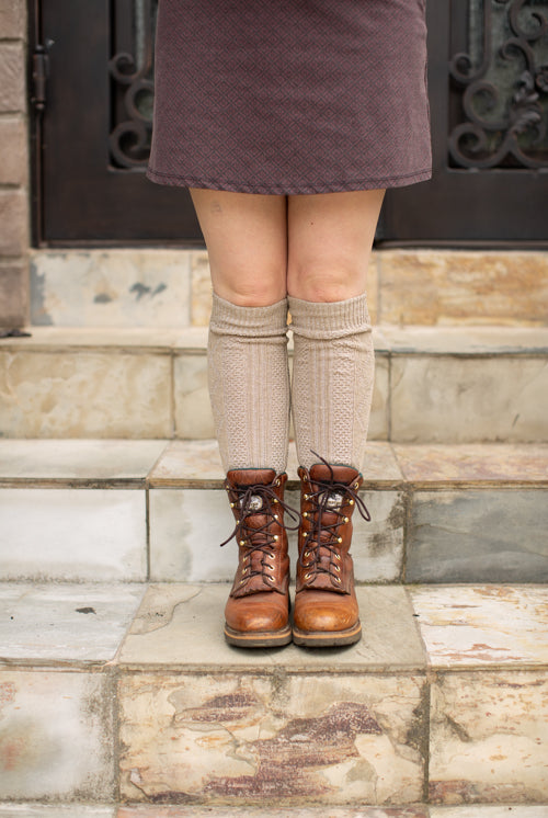 Diamond Rib Knee Socks - Tan