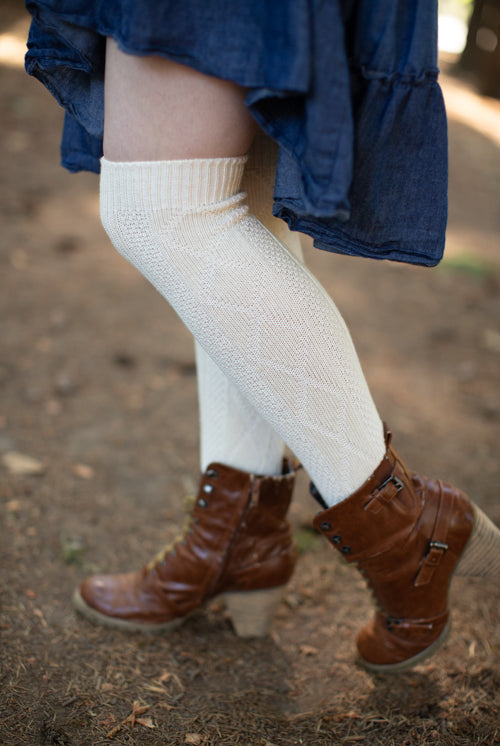 Diamond Rib Knee Socks - Sweet Cream