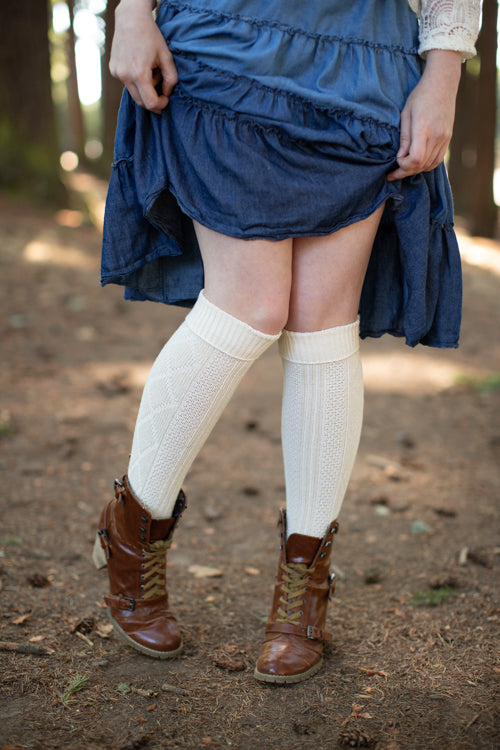 Diamond Rib Knee Socks - Sweet Cream
