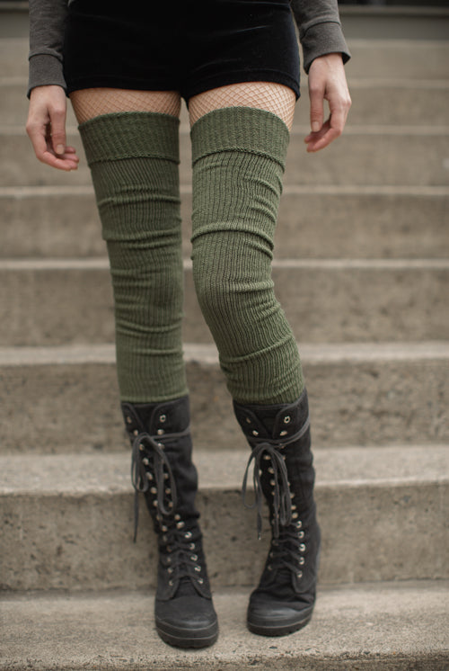 Long Cuffable Scrunchable Socks - Olive