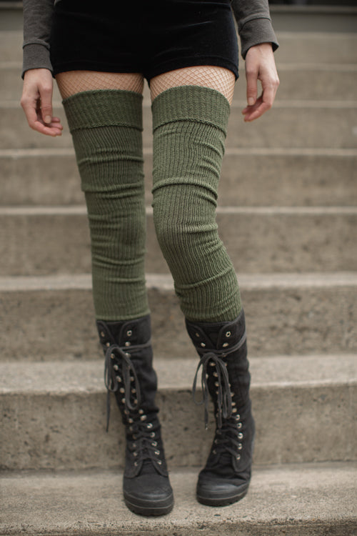 Long Cuffable Scrunchable Socks - Olive