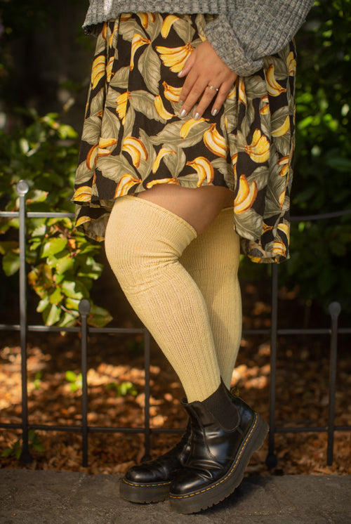 M45 Ribbed Thigh High with Roll Top - Daffodil