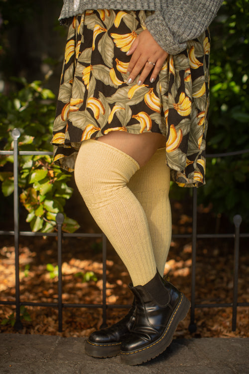 M45 Ribbed Thigh High with Roll Top - Daffodil
