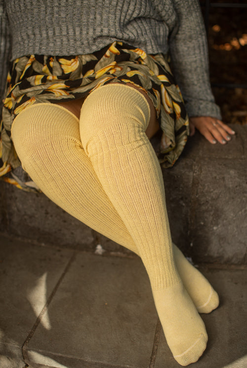 M45 Ribbed Thigh High with Roll Top - Daffodil
