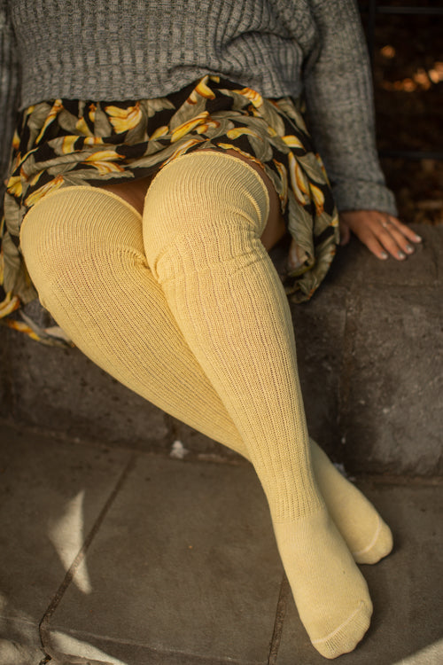 M45 Ribbed Thigh High with Roll Top - Daffodil