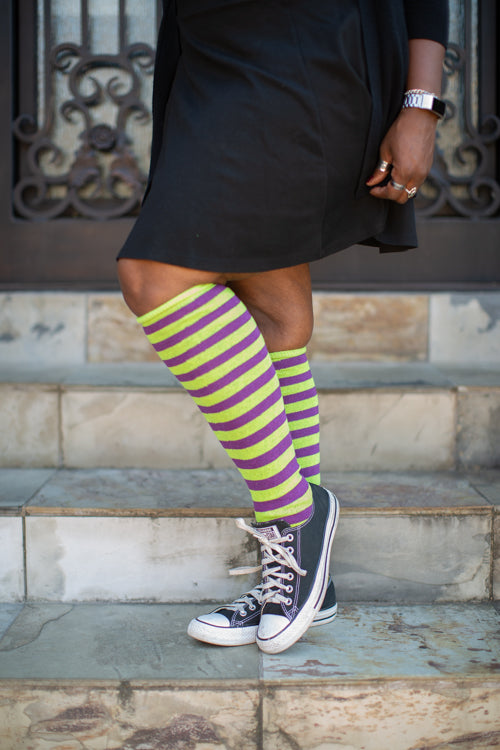 Striped Knees - Lime/Purple