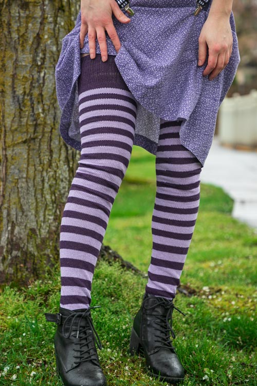 Super Stripes Thigh High Socks - plum/lilac