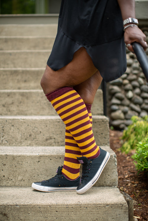 Super Stripes Knee Socks - Dark Red/Gold