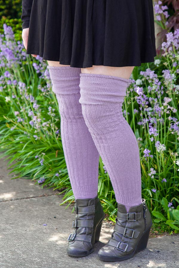 M45 Ribbed Thigh High with Roll Top - Lilac