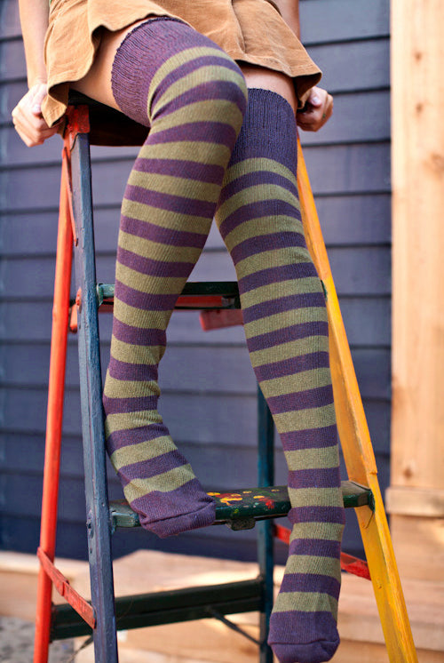 Super Stripes Knee Socks - Plum/Olive