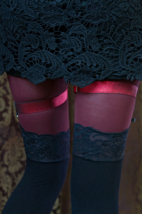 1 Inch Metallic Elastic Buckle Garter - Red with Black Leather