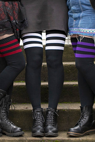 Americana Gothic Thigh High Socks - Black with White