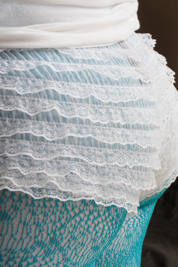 Micromesh Lace Ruffle Tanga Short - White