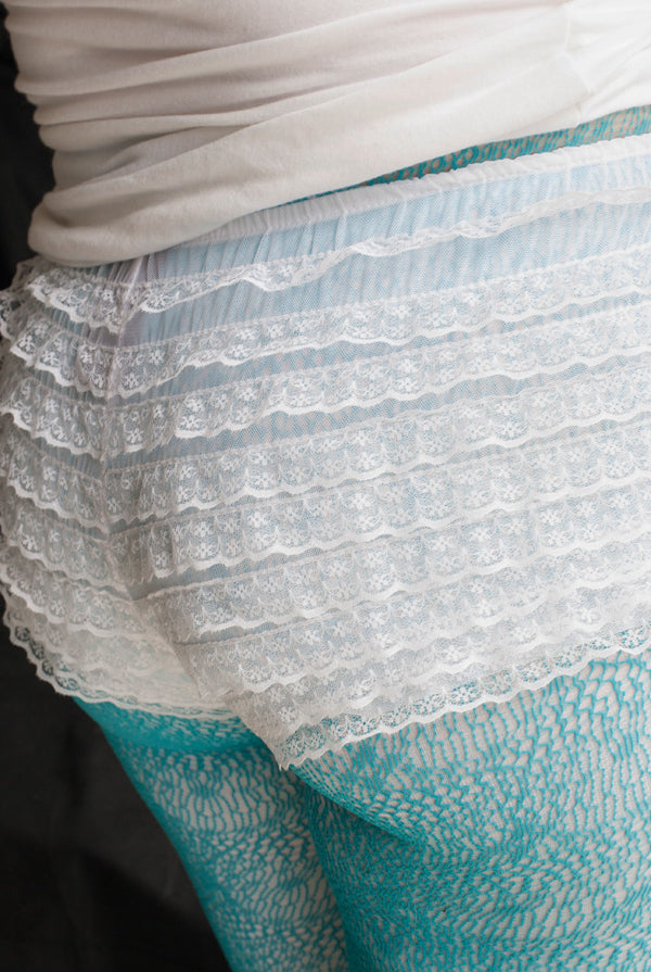 Micromesh Lace Ruffle Tanga Short - White