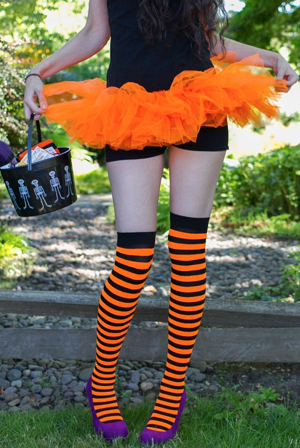 Striped Over the Knee - Black & Neon Orange