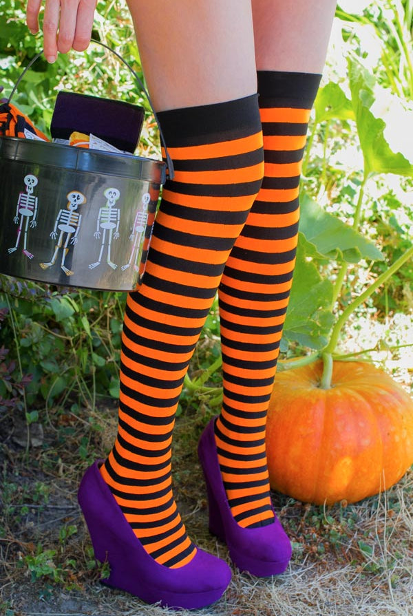 Striped Over the Knee - Black & Neon Orange