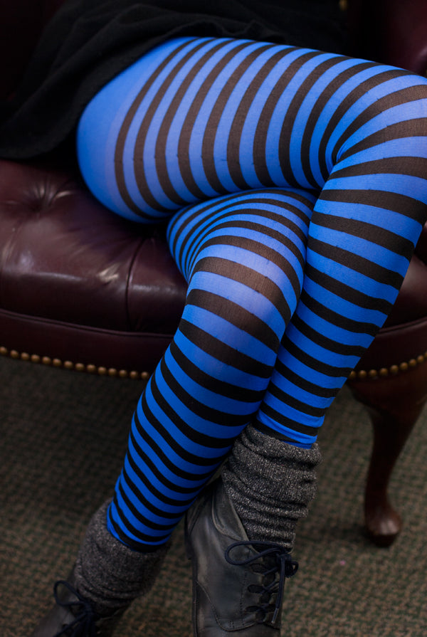 Striped Tights - Black & Royal