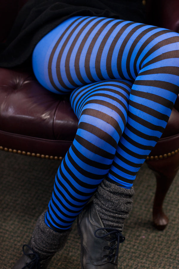 Striped Tights - Black & Royal