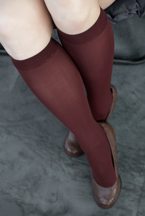 Opaque Solid Nylon Trouser Socks - Burgundy