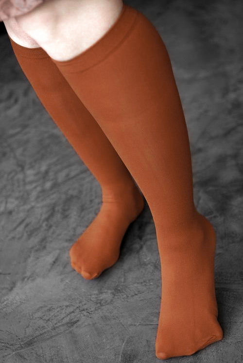 Opaque Solid Nylon Trouser Socks - Rust