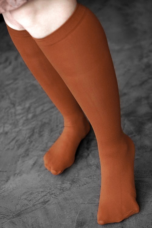 Opaque Solid Nylon Trouser Socks - Rust
