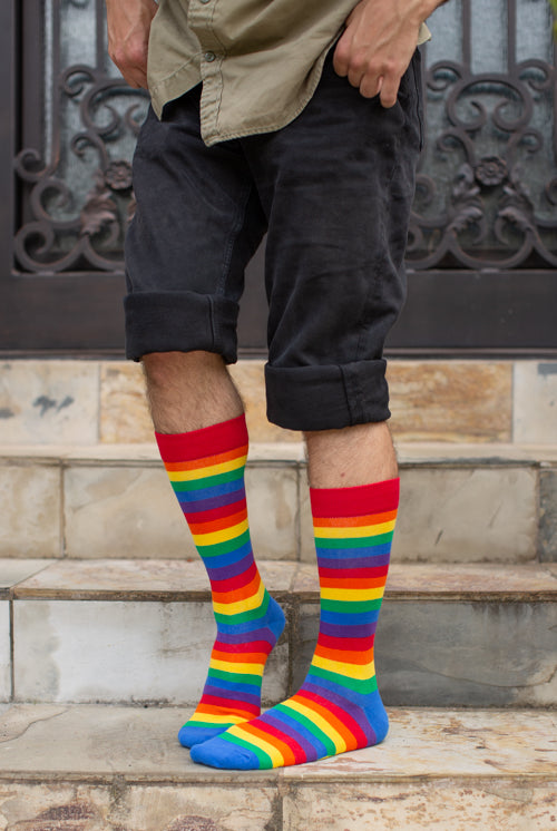 Classic Rainbow Striped Crew - Large