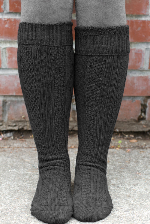 Diamond Rib Knee Socks - Black